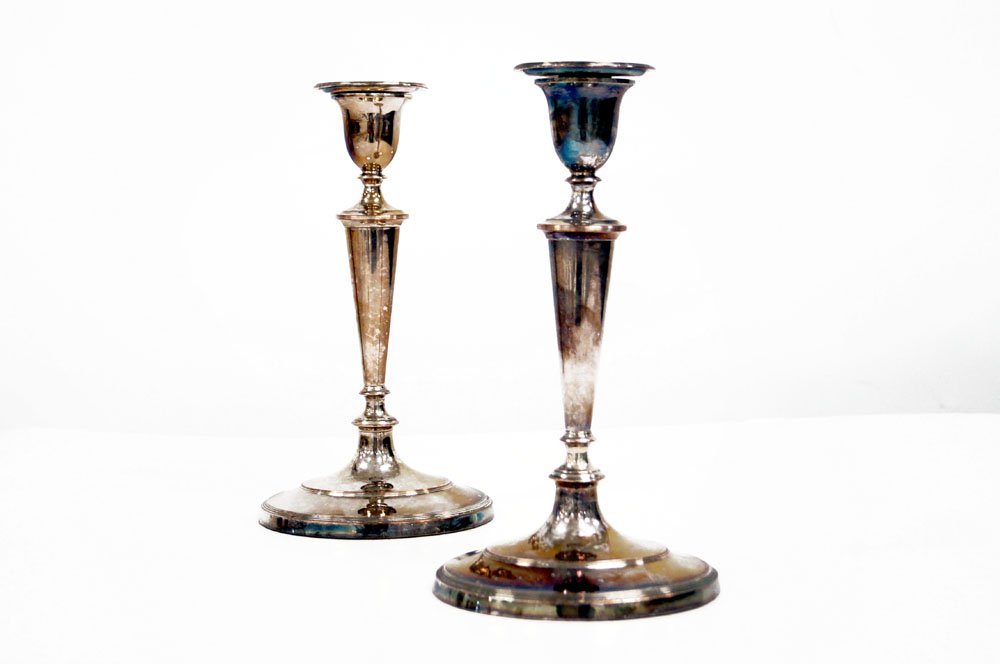 (2) PAIR ENGLISH SILVER-OVER-COPPER CHIPPENDALE STYLE (1 of 2)