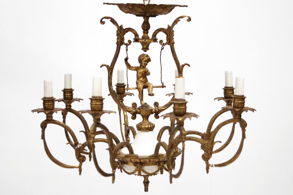 EMPIRE REVIVAL STYLE BRASS 8-LIGHT CHANDELIER WITH (1 of 2)