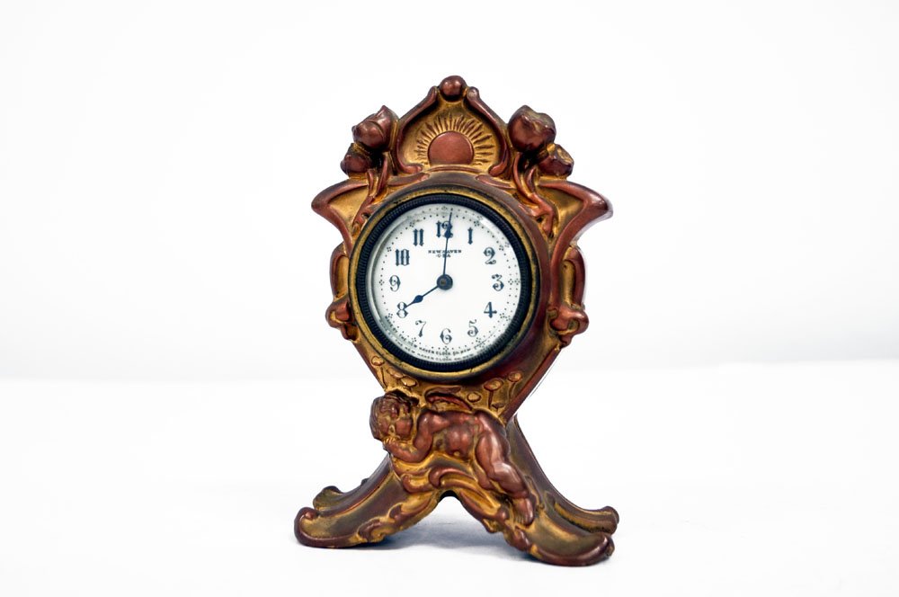NEW HAVEN CLOCK COMPANY ART NOUVEAU CLOCK. HEIGHT 6": NEW HAVEN CLOCK COMPANY ART NOUVEAU CLOCK. HEIGHT 6"