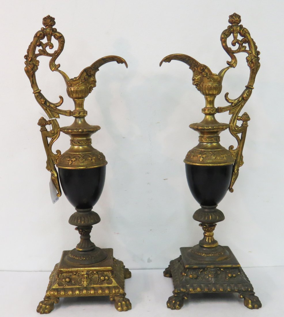 PAIR VICTORIAN GILT METAL GARNITURE URNS, 19TH CENTURY. (1 of 4)