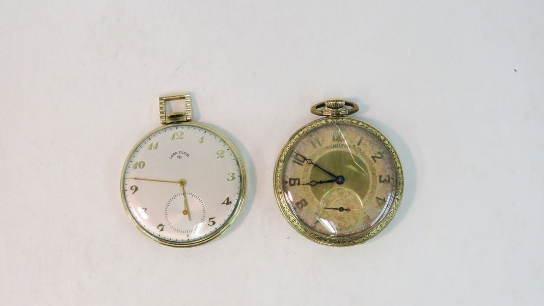 LOT (2) VINTAGE GOLD FILLED OPEN-FACE DRESS POCKET (1 of 7)