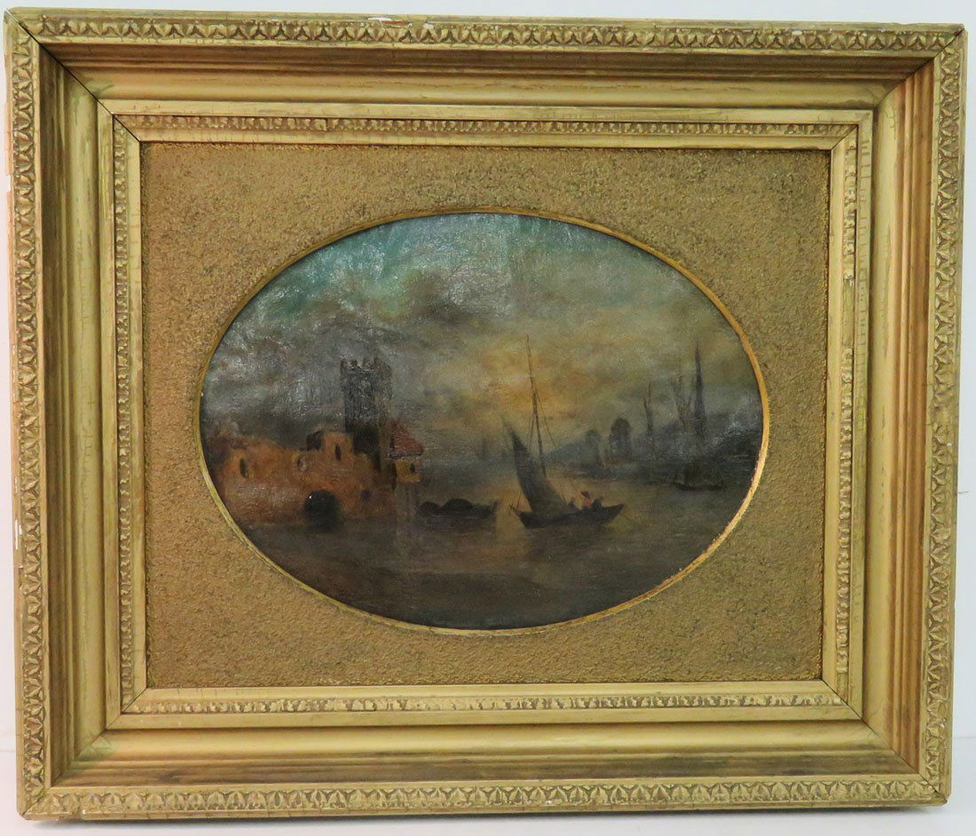 EUROPEAN SCHOOL (19TH CENTURY) OIL ON CANVAS, HARBOR (1 of 4)