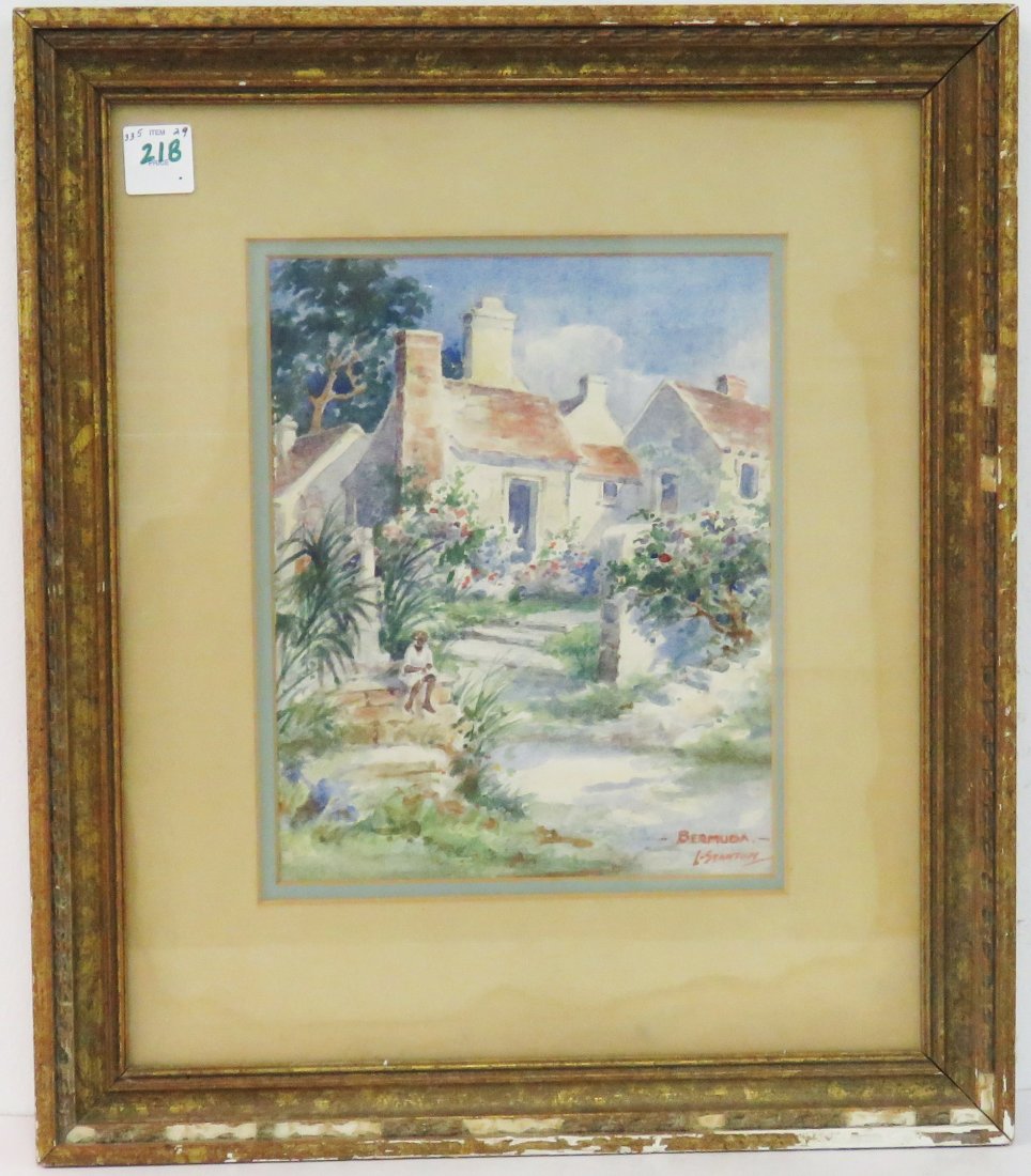 L. STANTON (AMERICAN 20TH CENTURY), WATERCOLOR,: L. STANTON (AMERICAN 20TH CENTURY), WATERCOLOR, "BERMUDA", SIGNED AND TITLED. SIGHT 9 1/2 X 7 1/2"; FRAMED AND GLAZED-17 X 15"
