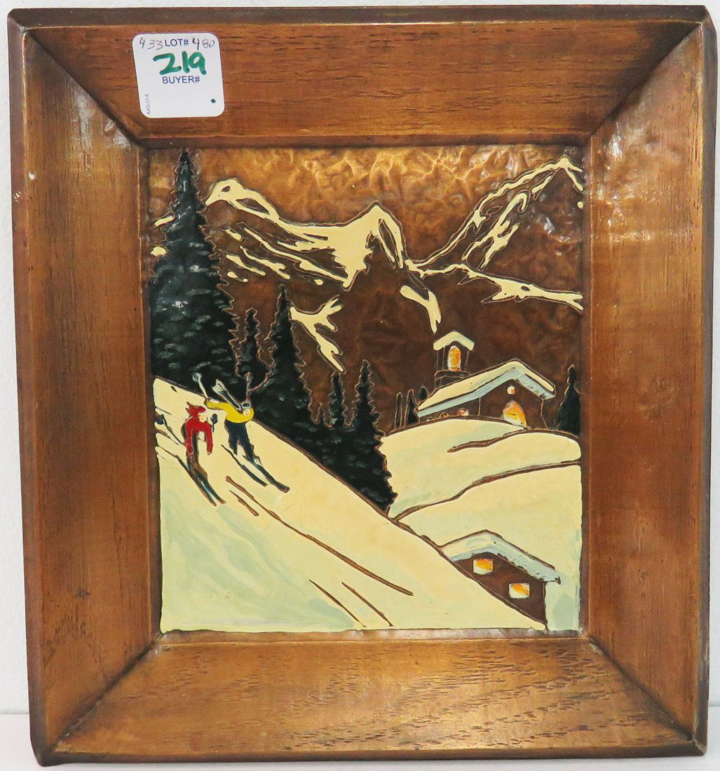 FORGED COPPER ENAMEL PLAQUE, SIGNED A. GILLES (ALBERT, (1 of 3)