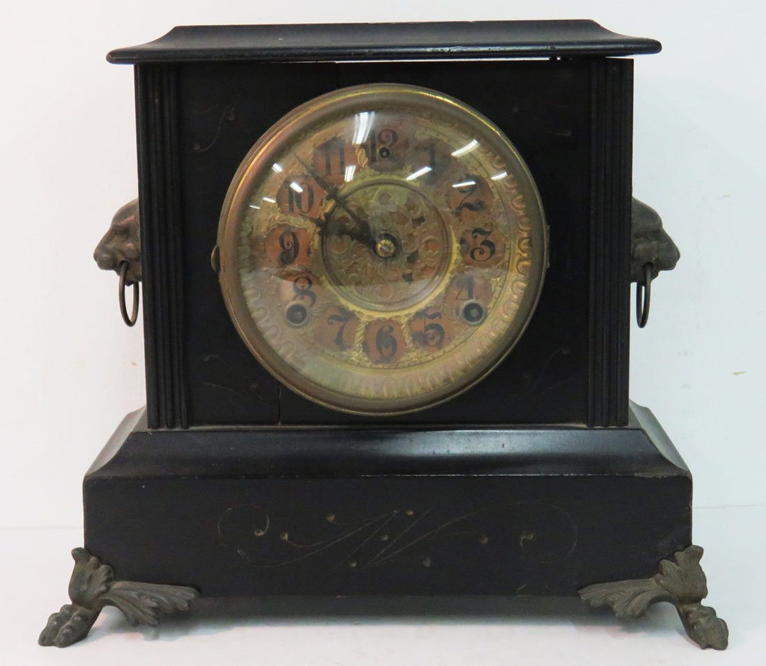 GILBERT EBONIZED "TUXEDO" MANTLE CLOCK, 19TH CENTURY. (1 of 6)