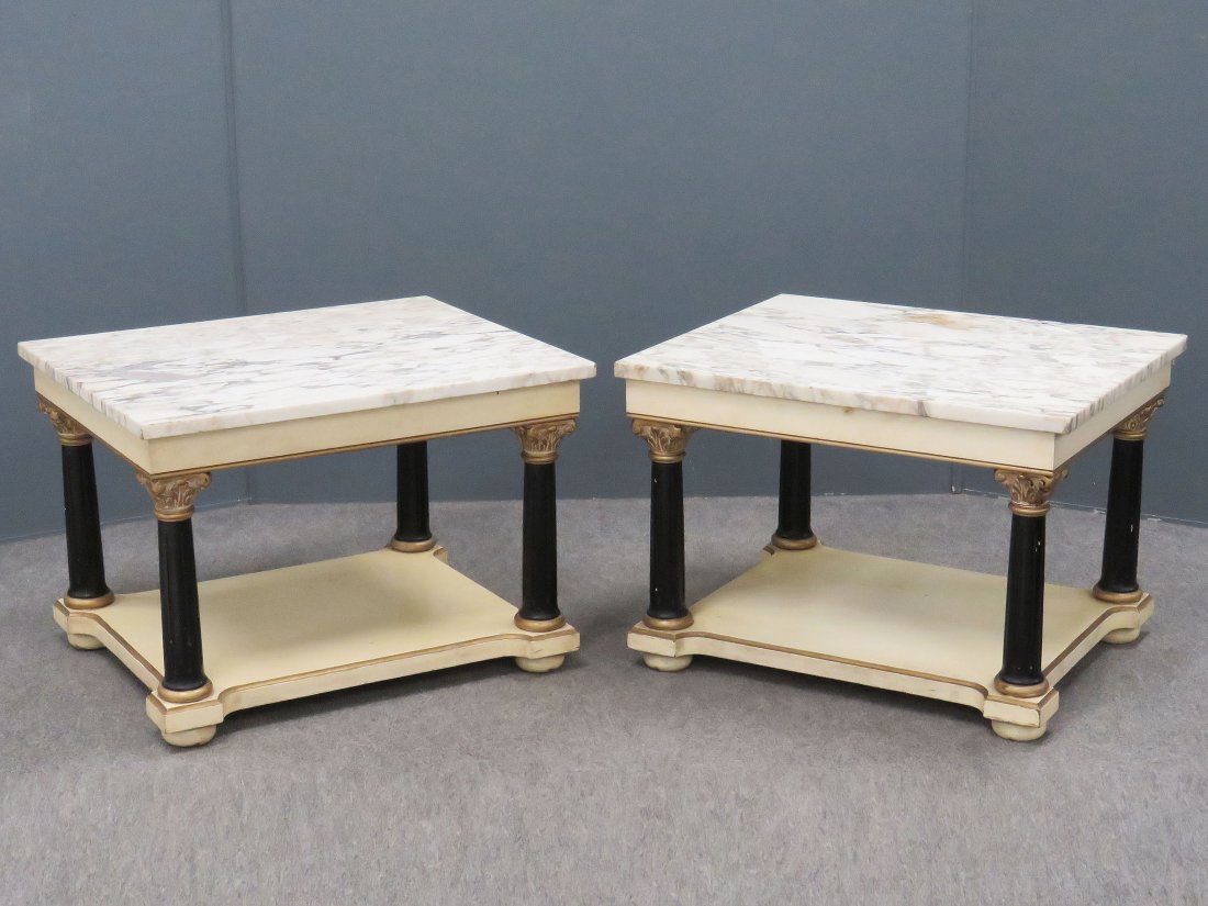 PAIR CLASSICAL STYLE PAINTED AND PARCLE GILT MARBLE-TOP (1 of 4)