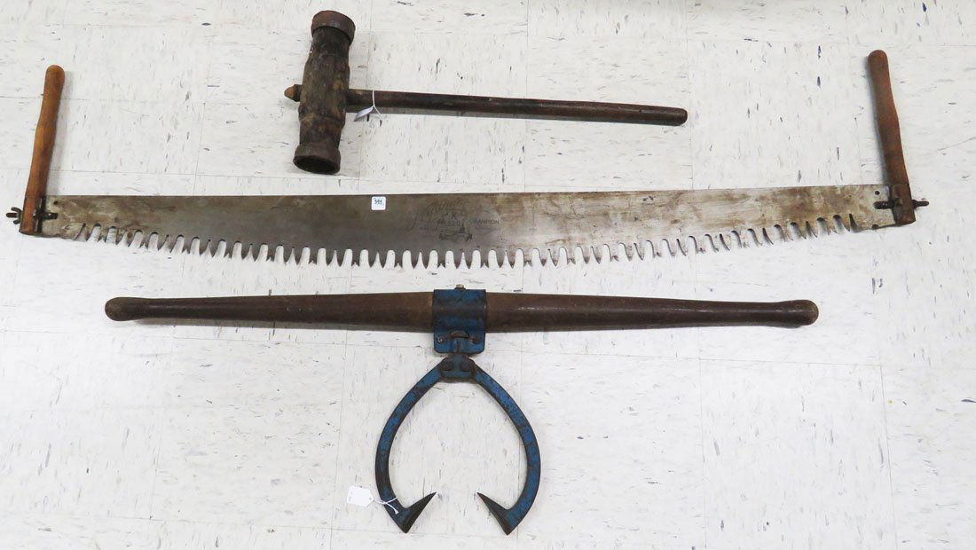 LOT (3) VINTAGE HAND TOOLS INCLUDING 2-MAN SAW, LENGTH (1 of 8)