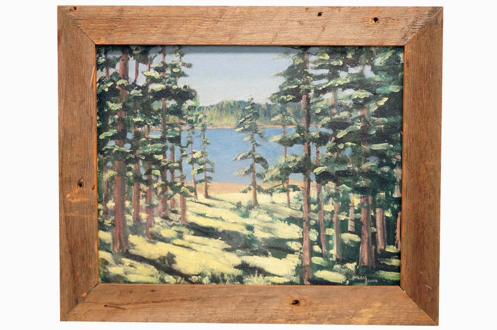 MORRIS SCOVIL (AMERICAN 20TH CENTURY), OIL ON ARTIST: MORRIS SCOVIL (AMERICAN 20TH CENTURY), OIL ON ARTIST BOARD, "TREES IN SUMMER", SIGNED AND TITLED. 13 X 16"; FRAMED 16 X 19 1/2"