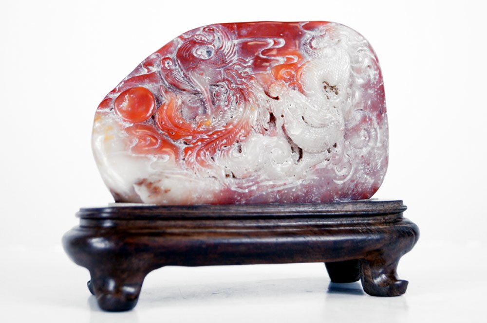 CHINESE CARVED HARDSTONE FIGURE, PHOENIX AND DRAGON. (1 of 2)