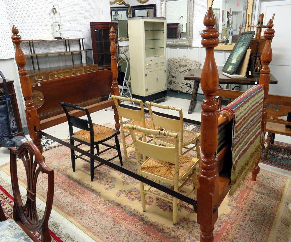 ANTIQUE FRUITWOOD AND PINE TURNED BED STEAD, 19TH: ANTIQUE FRUITWOOD AND PINE TURNED BED STEAD, 19TH CENTURY. HEIGHT 64"; WIDTH 53"