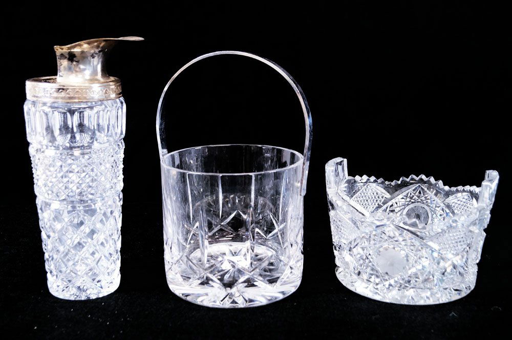 LOT (3) VINTAGE CUT CRYSTAL INCLUDING COCKTAIL SHAKER (1 of 1)