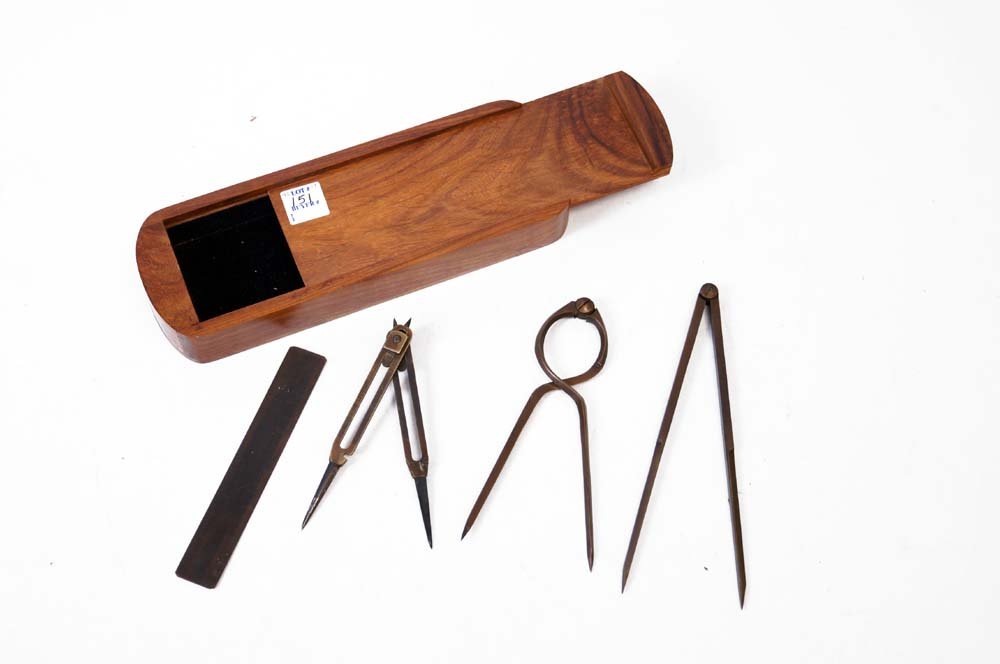 SET (4) BRONZE SURVEYORS/ENGINEERS RULER, COMPASS, (1 of 1)