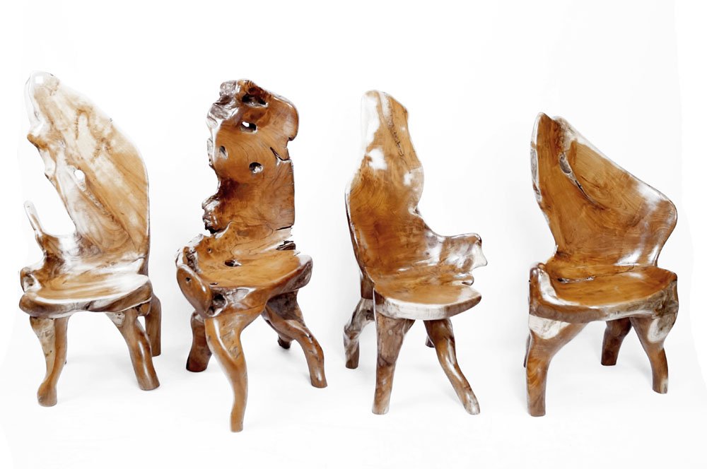 SET (4) EXOTIC TEAK ORGANIC FORM LIVE-EDGE CHAIRS (1 of 1)