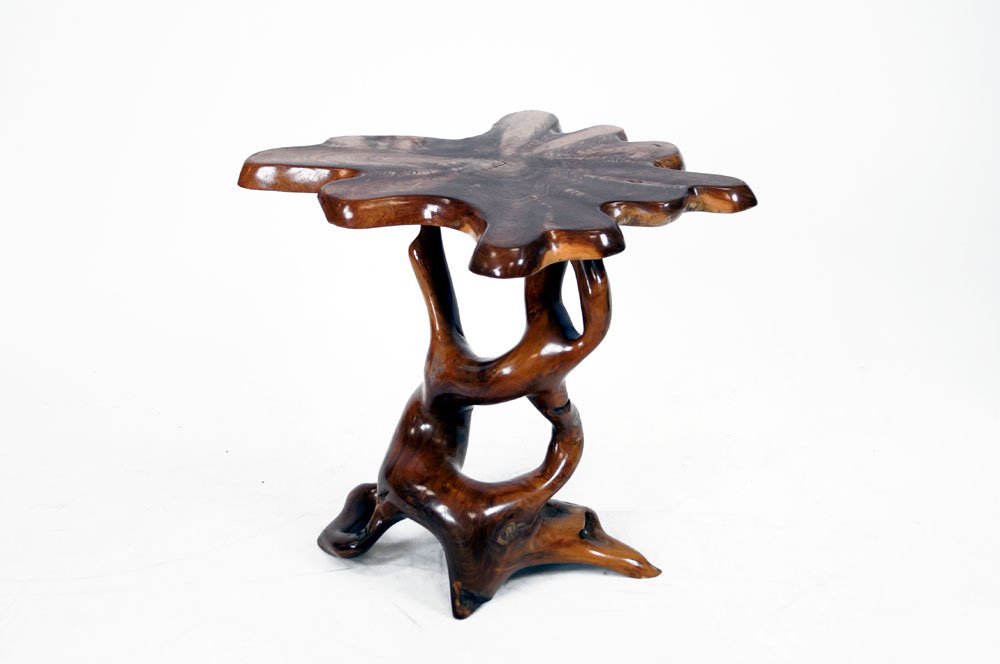 EXOTIC TEAK ORGANIC LIVE-EDGE SIDE TABLE. HEIGHT 29" (1 of 2)