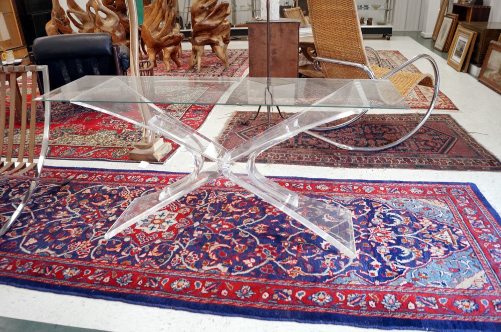 MID-CENTURY MODERN LUCITE CONSOLE TABLE. HEIGHT 27"; (1 of 1)