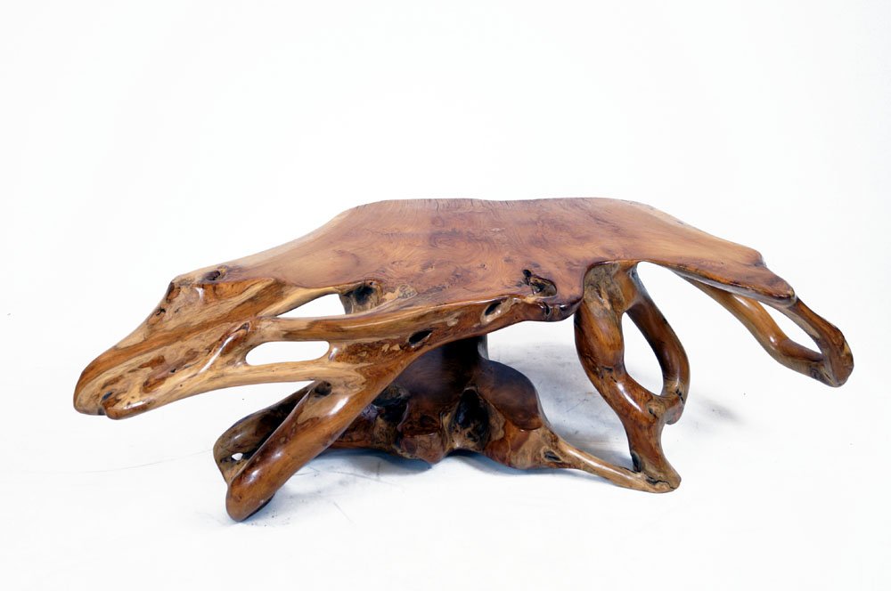 EXOTIC TEAK ANTHROPOMORPHIC LIVE-EDGE LOW TABLE. HEIGHT (1 of 3)