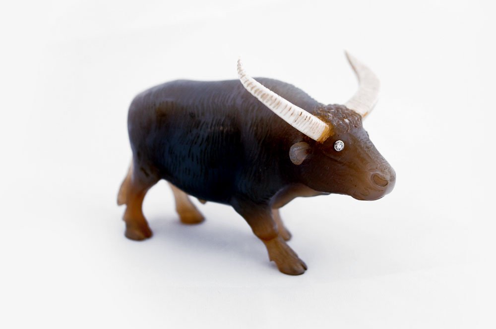 FABERGE STYLE CARVED CHALCEDONY WATER BUFFALO WITH (1 of 4)