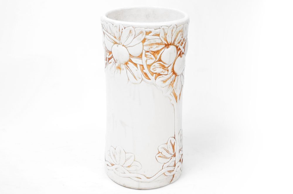 WELLER ART POTTERY UMBRELLA STAND IN THE TEAKWOOD/ (1 of 2)