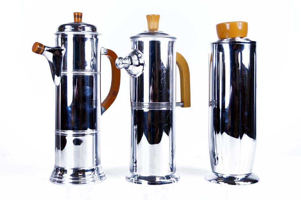 LOT (3) VINTAGE CHROME AND STAINLESS STEEL COCKTAIL (1 of 2)