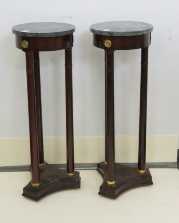 PAIR FRENCH EMPIRE STYLE MARBLE-TOP STANDS. HEIGHT 32"; (1 of 3)