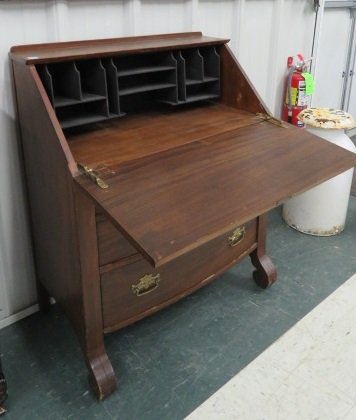 EMPIRE STYLE MAHOGANY SLANT FRONT DESK. HEIGHT 41"; (1 of 2)