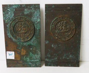 PAIR VINTAGE BRONZE BANK OF AMERICA NT & S.A. WALL (1 of 2)
