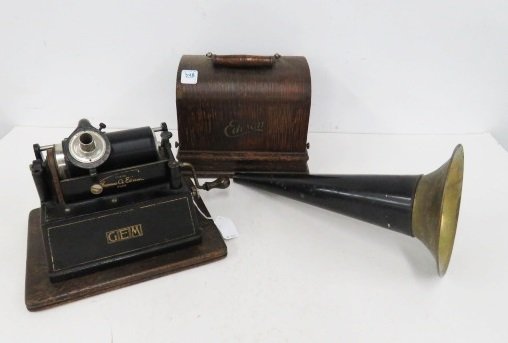 THOMAS A. EDISON OAK "GEM" CYLINDER PHONOGRAPH WITH (1 of 2)