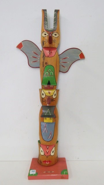 SOUTHWEST INDIAN PAINTED TOTEM POLE. HEIGHT 30" (1 of 2)