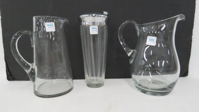 LOT (3) INCLUDING (2) CRYSTAL WATER PITCHER AND ETCHED (1 of 1)