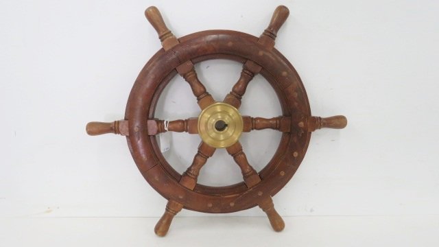 TEAK AND MAHOGANY YACHT'S WHEEL. DIAMETER 18": TEAK AND MAHOGANY YACHT'S WHEEL. DIAMETER 18"