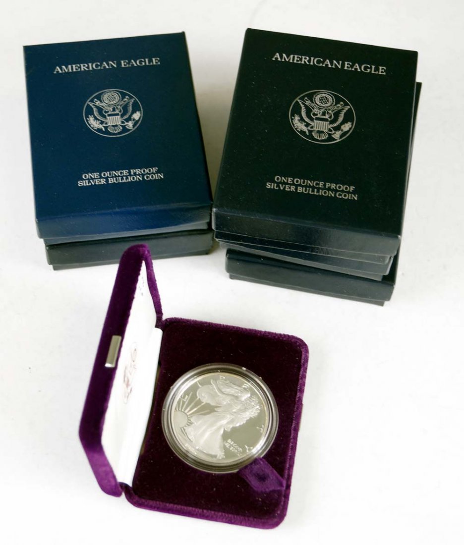 LOT (6) AMERICAN EAGLE PROOF SILVER BULLION COINS, (1 of 1)