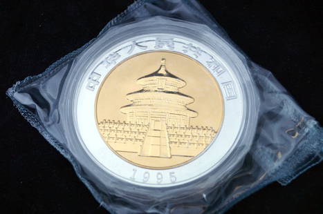 1995 CHINA 500 YUAN BI-METALLIC COIN, PANDA, 5 OZ .999: 1995 CHINA 500 YUAN BI-METALLIC COIN, PANDA, 5 OZ .999 GOLD; 2 OZ .999 SILVER, #103 OF 199 (PROOF/DOUBLE SEALED) CASED