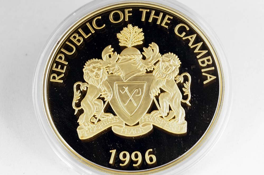 1996 REPUBLIC OF GAMBIA .999 GOLD 1000 DALASIS COIN, (1 of 2)