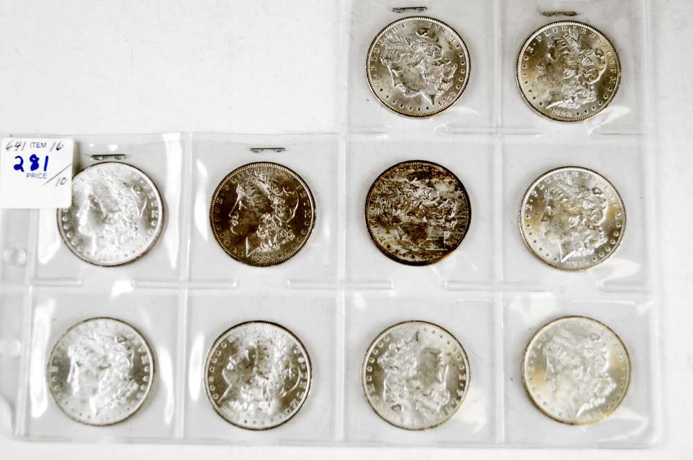 LOT (10) ASSORTED MORGAN SILVER DOLLAR COINS (XF-AU) (1 of 1)