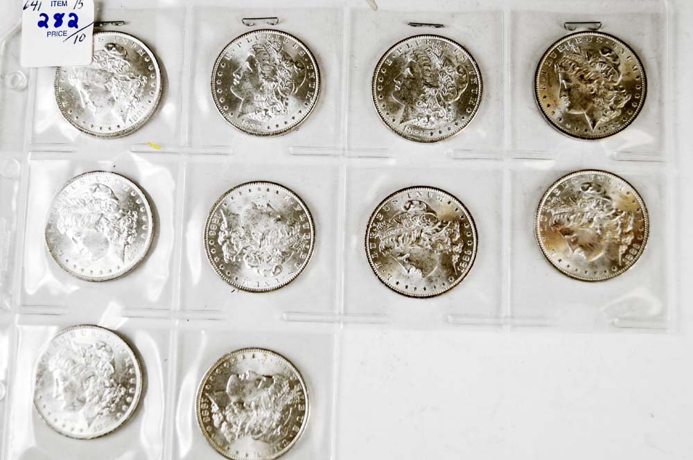 LOT (10) ASSORTED MORGAN SILVER DOLLAR COINS (XF-AU) (1 of 1)