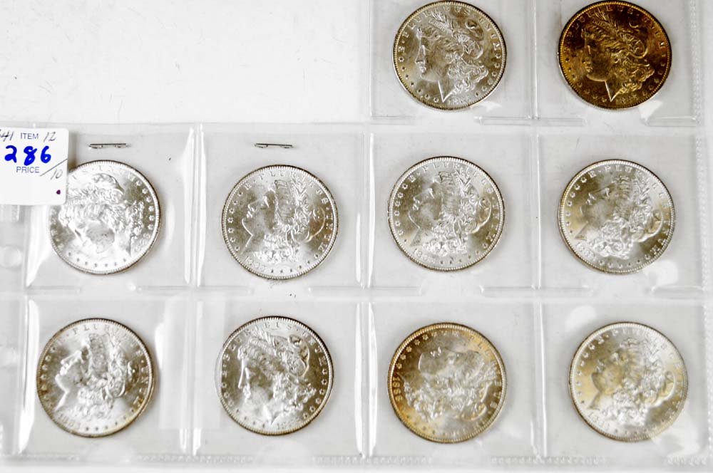 LOT (10) ASSORTED MORGAN SILVER DOLLAR COINS (XF-AU) (1 of 1)