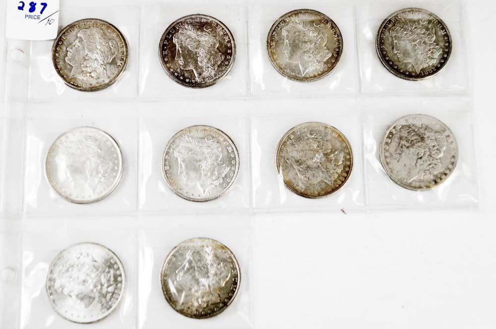 LOT (10) ASSORTED MORGAN SILVER DOLLAR COINS (XF-AU) (1 of 1)