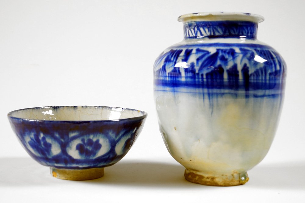 LOT (2) ISLAMIC FAIENCE GLAZED VESSELS INCLUDING BOWL, (1 of 4)