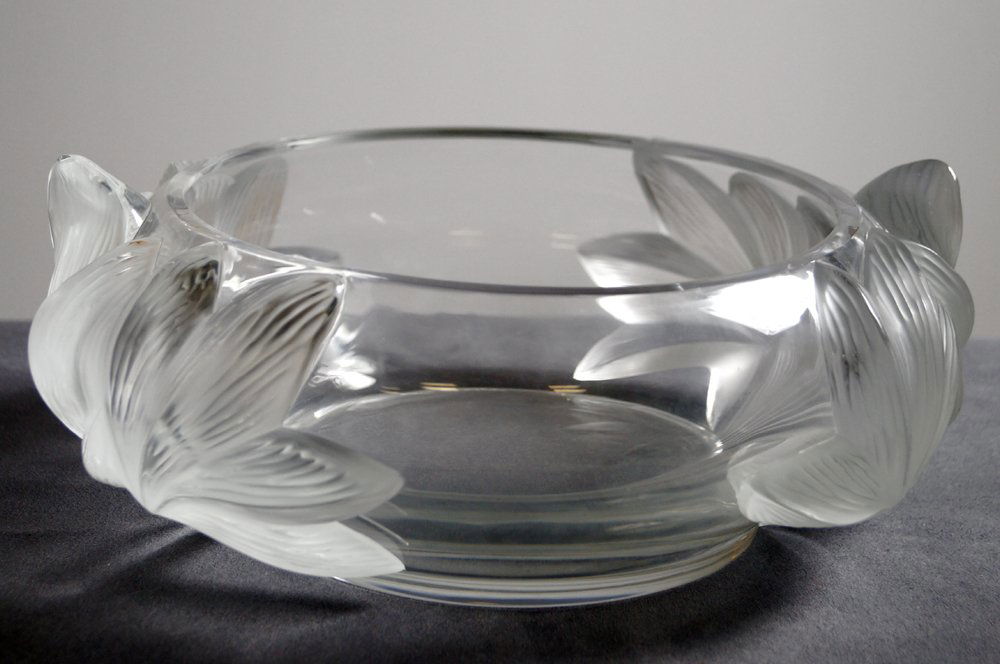 LALIQUE FROSTED AND CLEAR GLASS CENTER BOWL, SIGNED. (1 of 4)