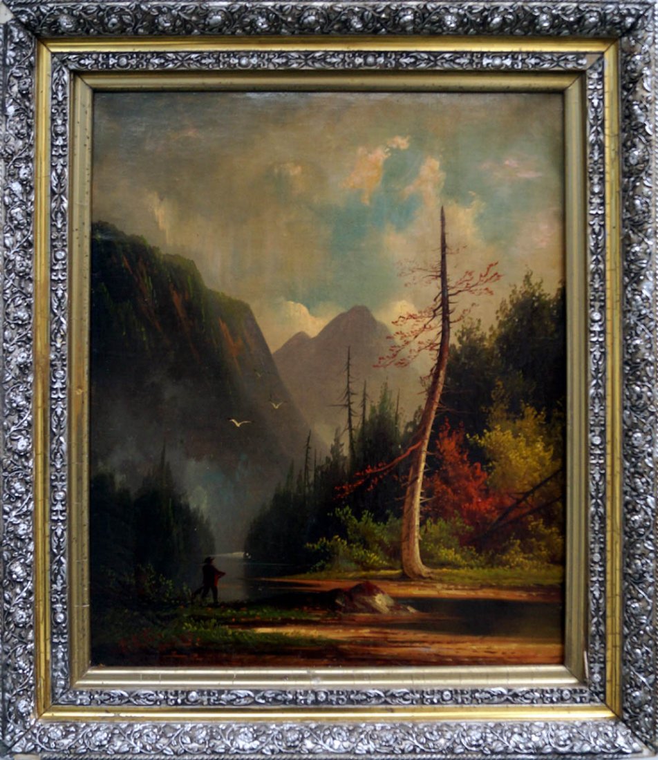 AMERICAN SCHOOL (19TH CENTURY), OIL ON CANVAS, MOUNTAIN (1 of 2)