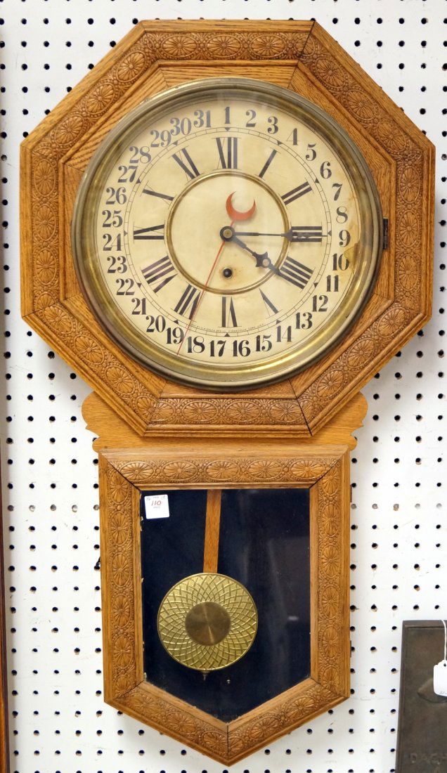 VINTAGE E.N. WELCH CALENDAR/REGULATOR WALL CLOCK. (1 of 2)