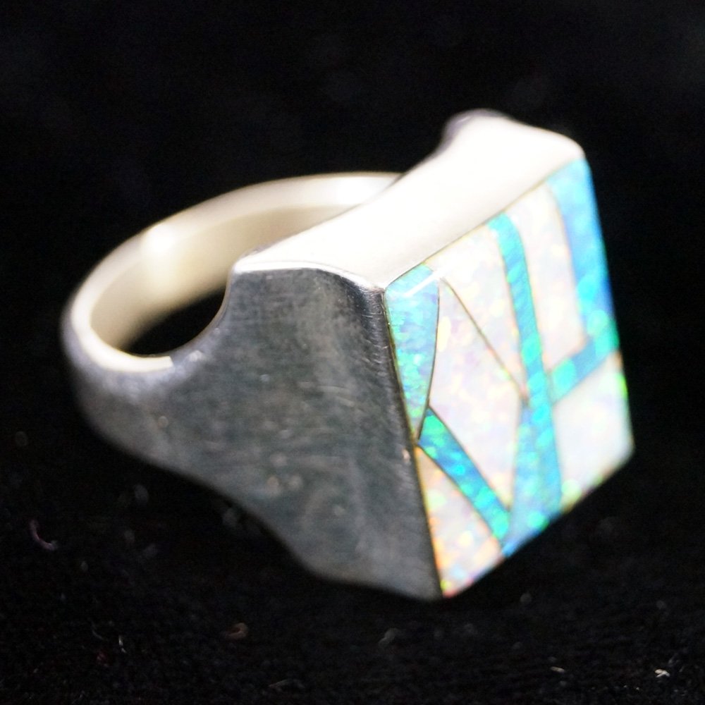 SILVER GENTLEMAN'S RING WITH OPAL INLAY. RING SIZE 10; (1 of 1)