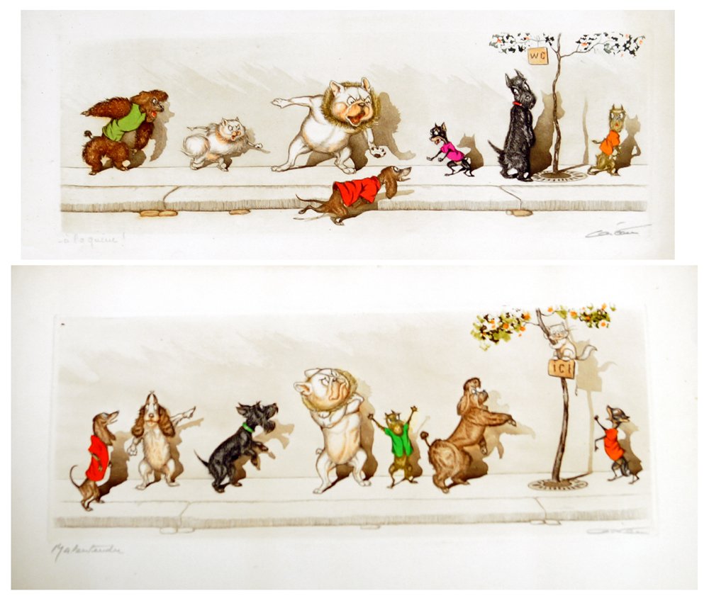 BORIS O'KLEIN (FRENCH 1887-1983), LOT (2) HAND COLORED (1 of 3)