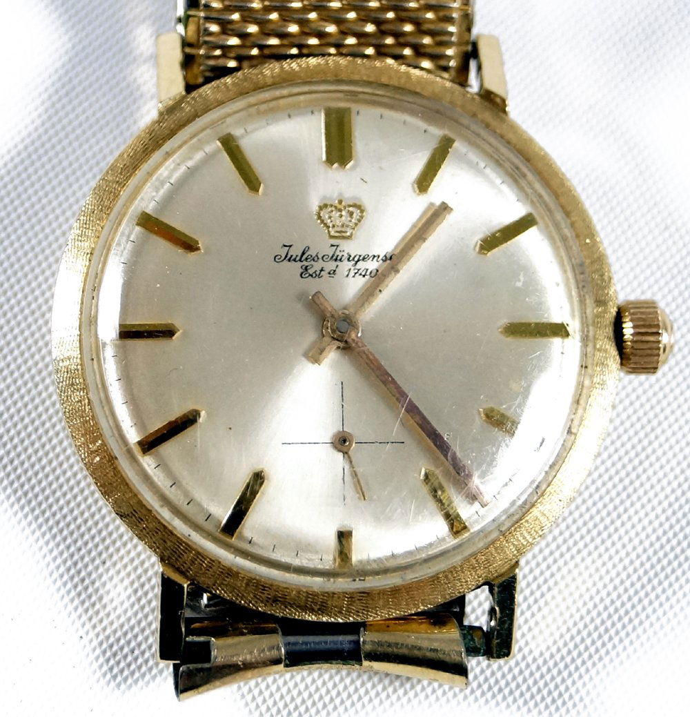 VINTAGE JULES JURGENSEN 14K MAN'S WRISTWATCH WITH 10K (1 of 2)