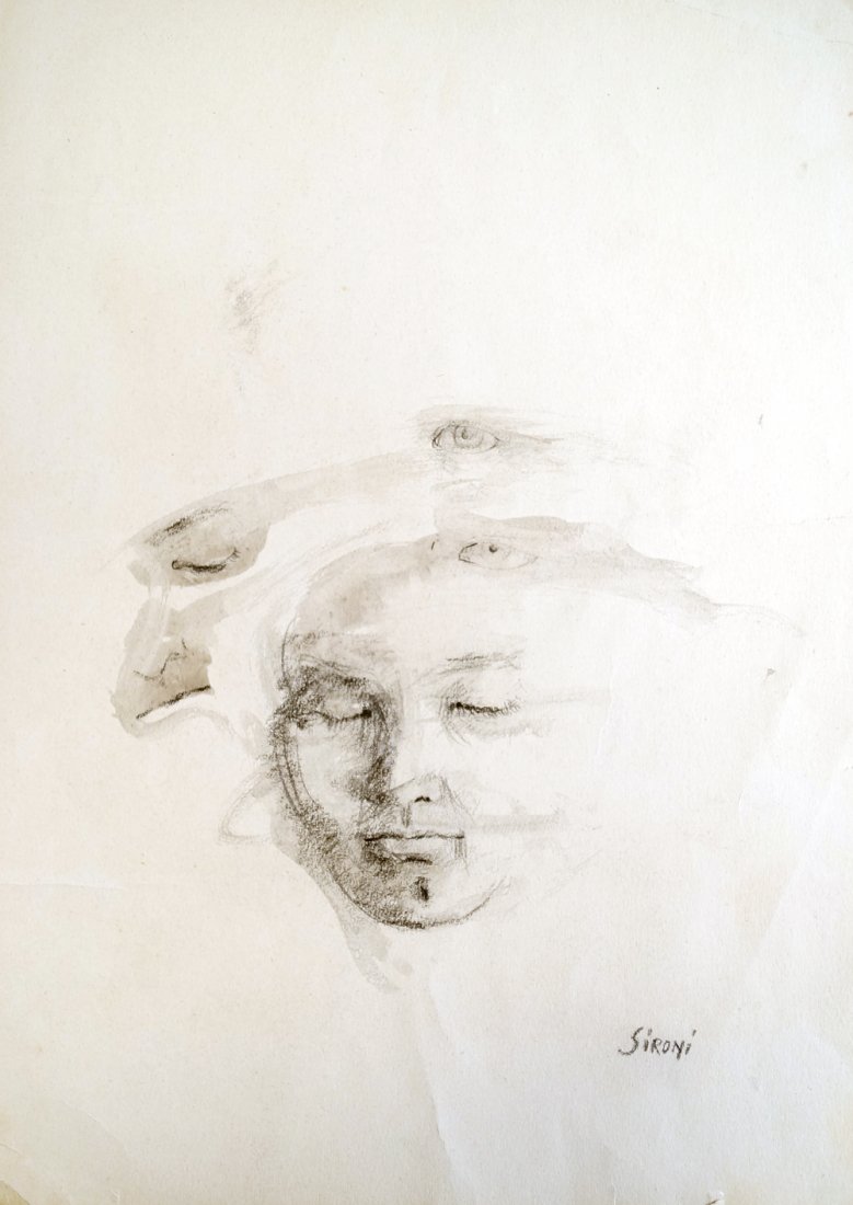 MARIO SIRONI (ITALY 1885-1961), CHARCOAL AND WASH,: MARIO SIRONI (ITALY 1885-1961), CHARCOAL AND WASH, DOUBLE SIDED SKETCH, SIGNED. SHEET 14 1/4 X 10 1/4"