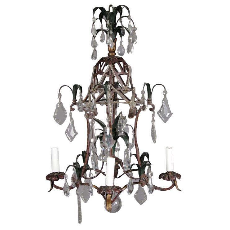 FRENCH STYLE TOLE AND CRYSTAL CHANDELIER. HEIGHT 34" (1 of 1)