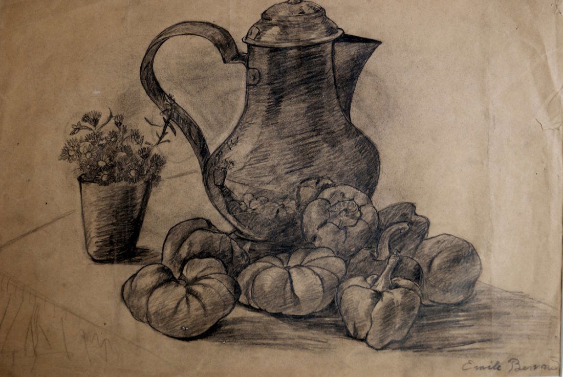 FRENCH SCHOOL (20TH CENTURY), GRAPHITE ON PAPER,: FRENCH SCHOOL (20TH CENTURY), GRAPHITE ON PAPER, UNTITLED STILL LIFE, SIGNED EMILE BERNARD. SHEET 15 X 20"