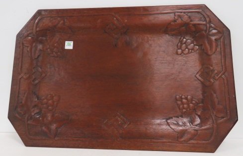 VINTAGE CARVED MAHOGANY TRAY, SIGNED AND STAMPED (1 of 4)