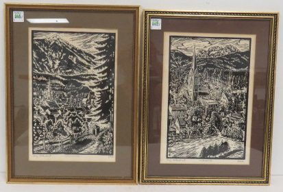 AUSTRIAN SCHOOL (20TH CENTURY) LOT (2) LINO CUTS, (1 of 9)