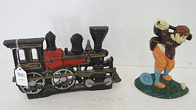 LOT (2) CAST IRON DOORSTOPS INCLUDING GOLFER AND (1 of 3)